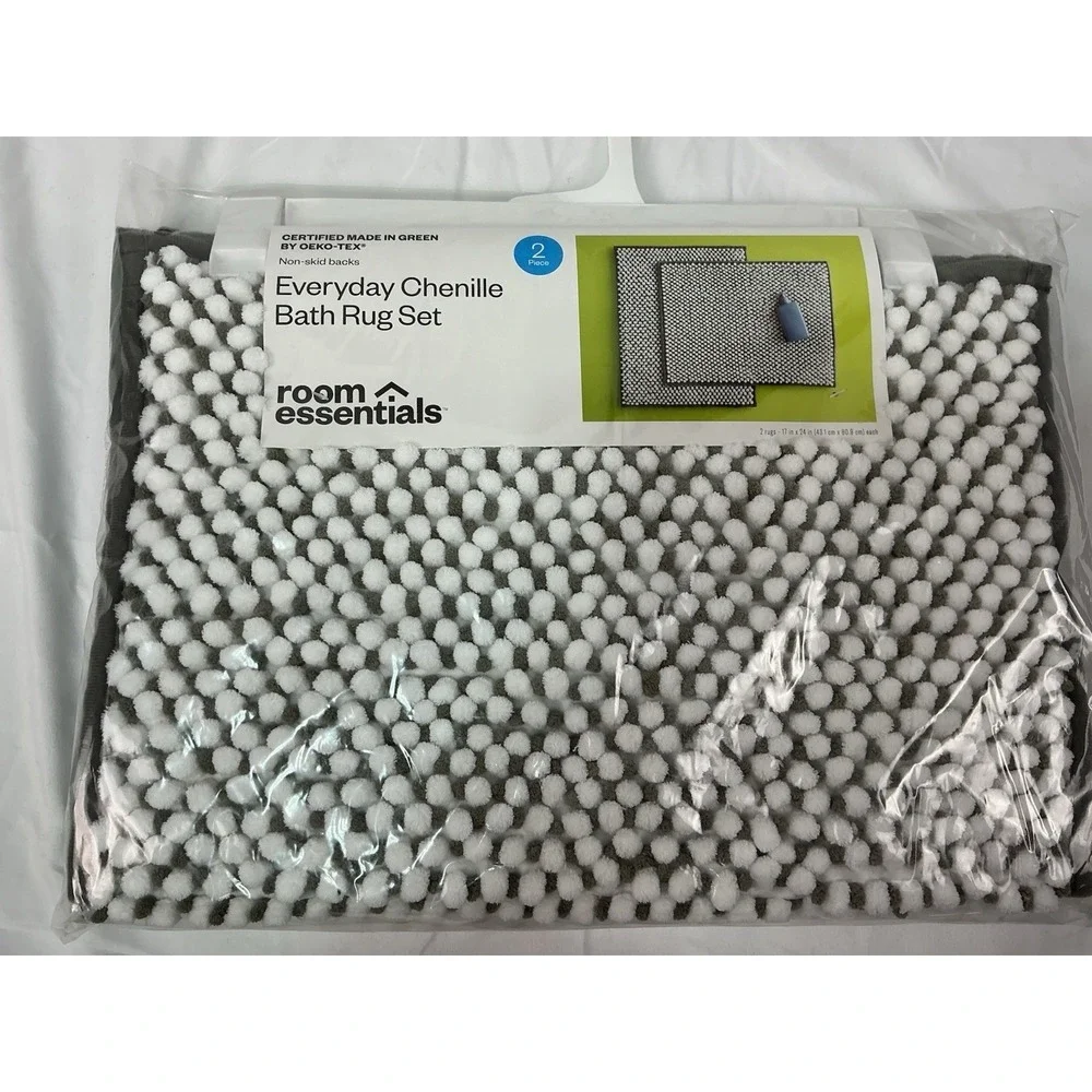 Room Essentials Everyday Chenille Bath Rug Set, Gray,‎ NWT